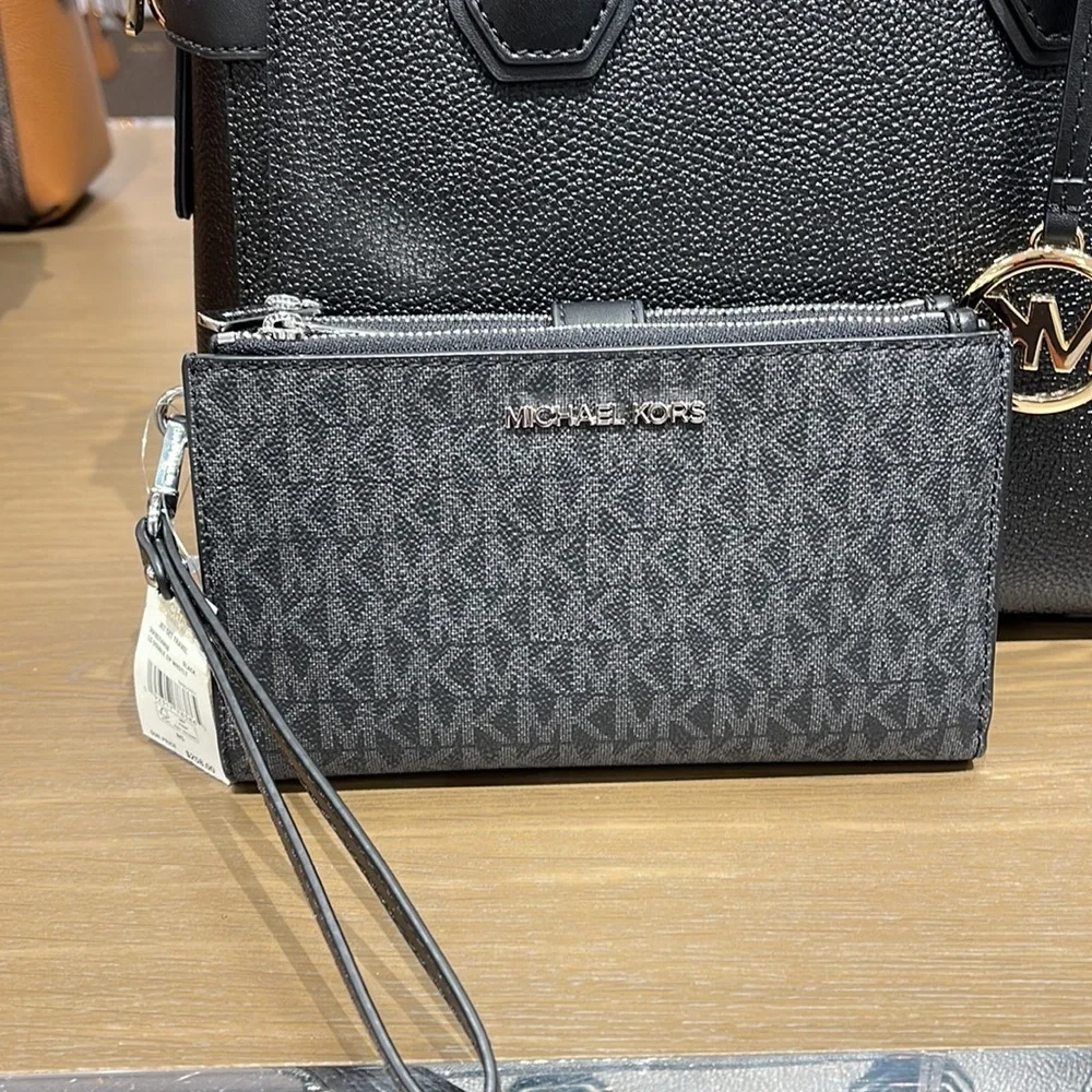 Michael Kors Jet Set Travel Large Double-Zip Wristlet-Wallet-PhoneHolder Black